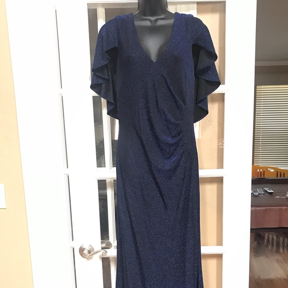 Formal Gown cape sleeve midnight Blue  Sz 14
